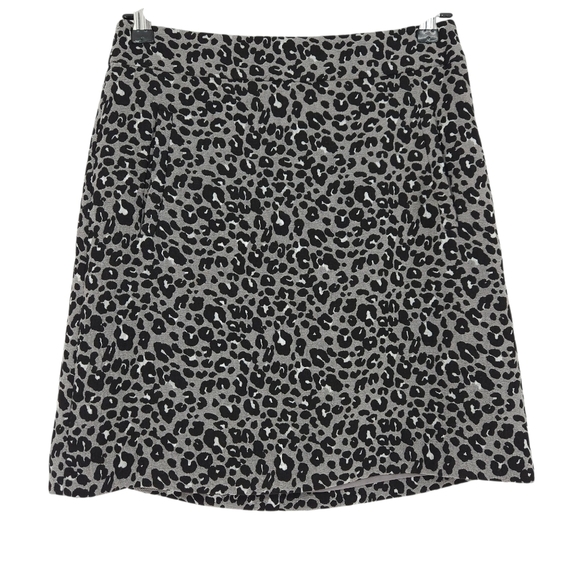 Ann Taylor LOFT Flare Skirt Gray Leopard Lined Zip Back A Line Pockets 2 - Picture 1 of 6